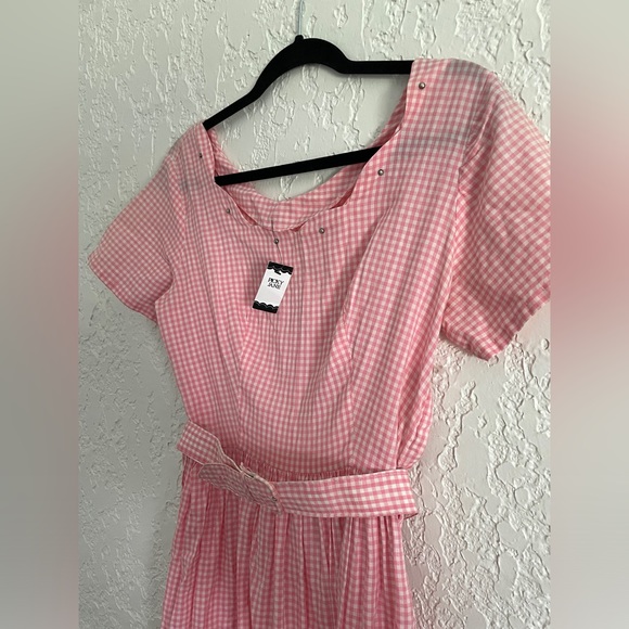 Vintage Picky Jane® x Free People Pink/White gingham midi dress size 8 - Picture 8 of 8